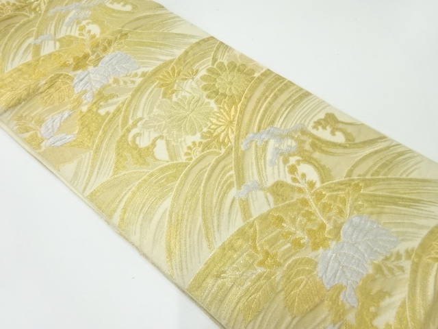 アンティーク　波に菊桐模様織出し袋帯（材料）